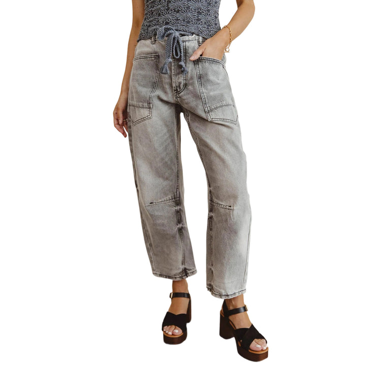 Damen nan lässige Cargo-Denim Culotte mit Kordelbund und großen aufgesetzten Taschen Echo Archiv