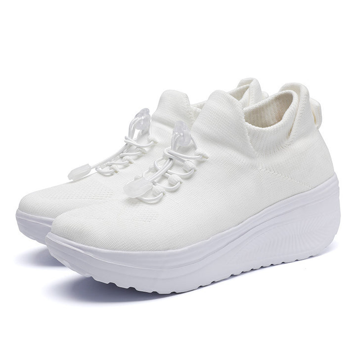 Damen Keil‑Plateau‑Sneaker mit Strickschaft, Sock‑Design und Schnellzug‑Schnürung Echoarchiv