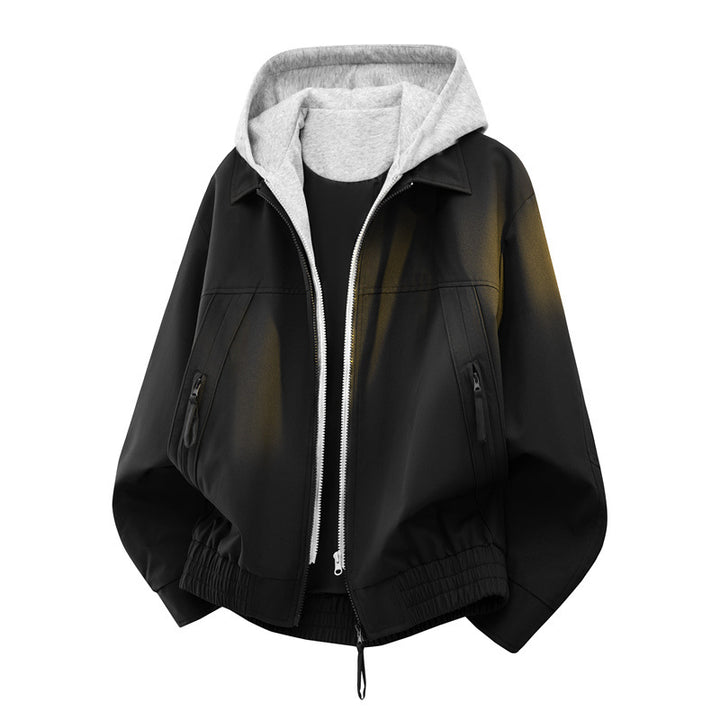 Herren Urbaner Layering-Bomber mit kontrastierender Kapuzen-Innenjacke und Reißverschlusstaschen Echoarchiv