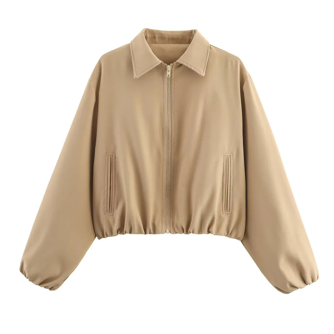 Damen nan cropped Blousonjacke mit Reißverschluss, Hemdkragen, Eingrifftaschen und elastischem Saum Echo Archiv