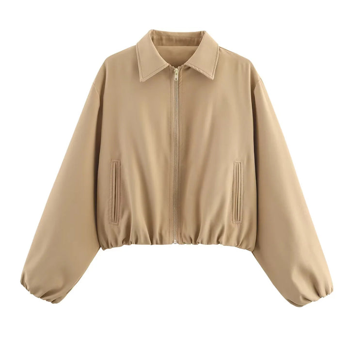 Damen nan cropped Blousonjacke mit Reißverschluss, Hemdkragen, Eingrifftaschen und elastischem Saum Echo Archiv