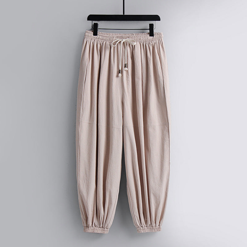 Damen weite Baumwoll-Leinen-Freizeithose mit Kordelzug und elastischen Knöchelbündchen Echoarchiv