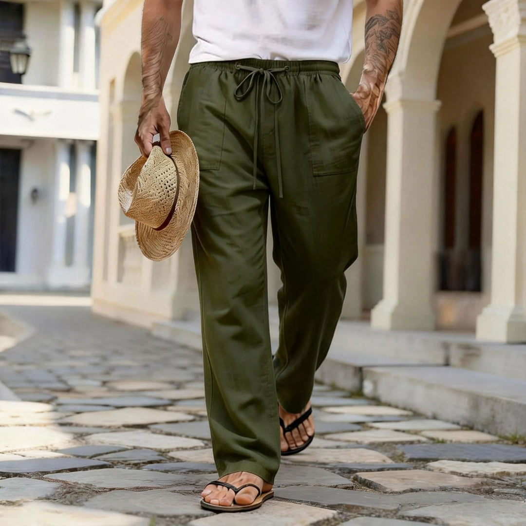 Herren leichte Leinenhose mit elastischem Bund und Kordelzug – Sorevano
