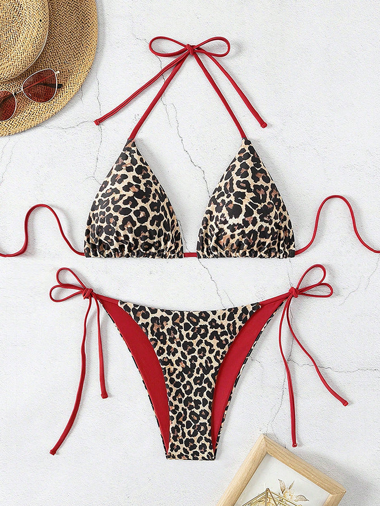 Damen Triangel-Bikini-Set mit verstellbaren Bindebändern und animalischem Design Echo Archiv