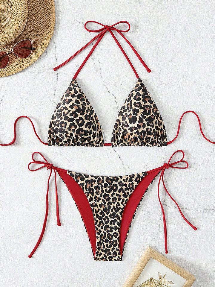 Damen Triangel-Bikini-Set mit verstellbaren Bindebändern und animalischem Design Echo Archiv