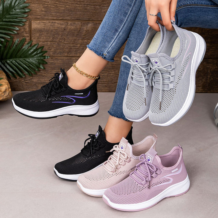 Damen nan atmungsaktiver Strick-Freizeitsneaker mit elastischer Schnürung und stoßabsorbierender Keilsohle Echo Archiv