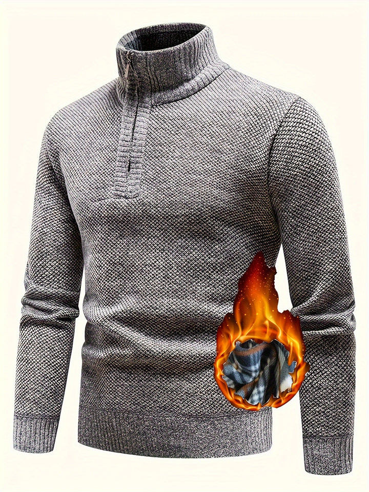 Herren Thermo-Strickpullover mit Stehkragen und Halbzip – Marzano