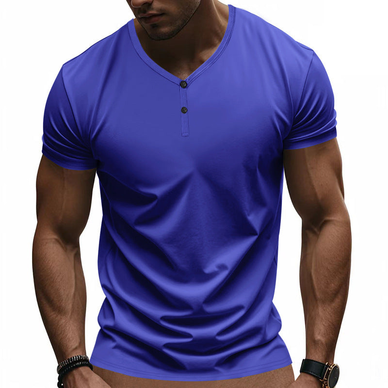 Herren Kurzarm Henley-T-Shirt mit strukturiertem V-Ausschnitt Echoarchiv