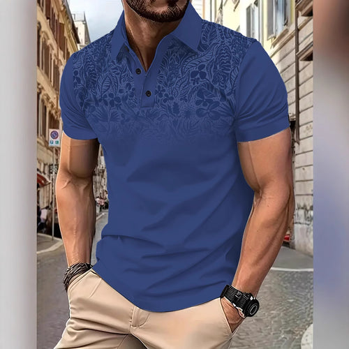 Herren Poloshirt mit floralem Design und atmungsaktiver Textur Echoarchiv