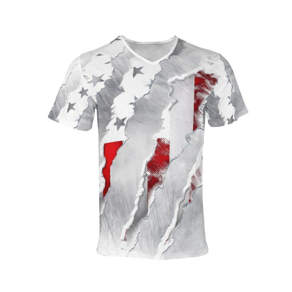Herren V-Ausschnitt T-Shirt mit auffälligem Grafikdesign Echoarchiv