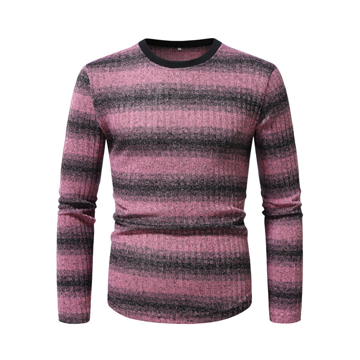 Herren Slim-Fit Feinstrick-Pullover mit horizontalem Farbverlauf und geripptem Strukturmix Echo Archiv