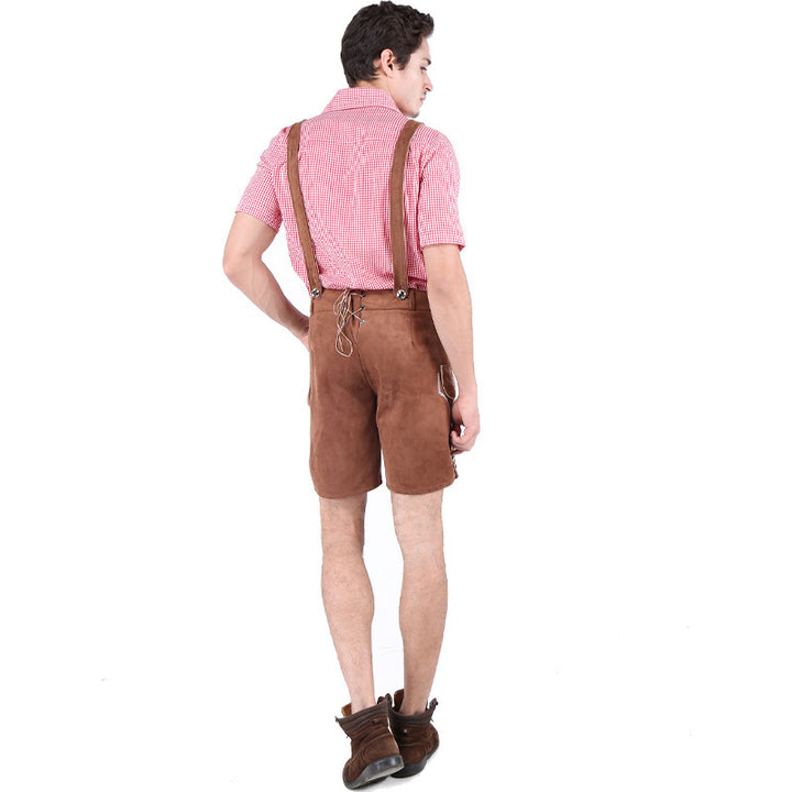 Herren nan alpine Trachtenlederhose im Retro-Stil mit Latz, Zierstickerei und Seitentaschen Echo Archiv