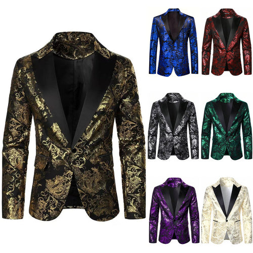 Herren eleganter Samt Blazer mit floralem Muster Echoarchiv