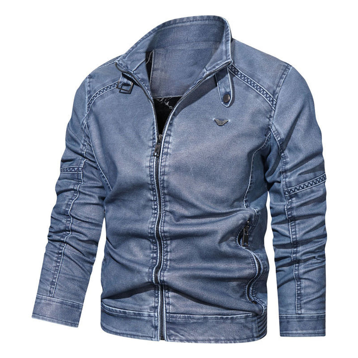 Herren Denim‑Optik Blouson mit ergonomischen Biesen und Stehkragen – Taviero