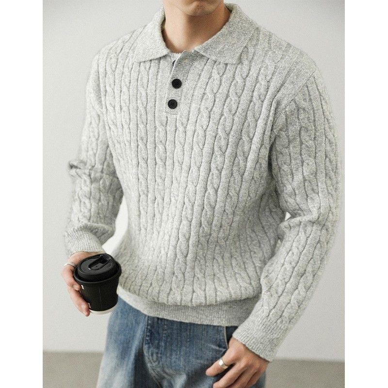 Herren Gemütlicher Grobstrickpullover mit Knopfleiste Echoarchiv