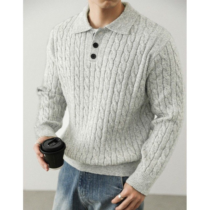 Herren Gemütlicher Grobstrickpullover mit Knopfleiste Echoarchiv
