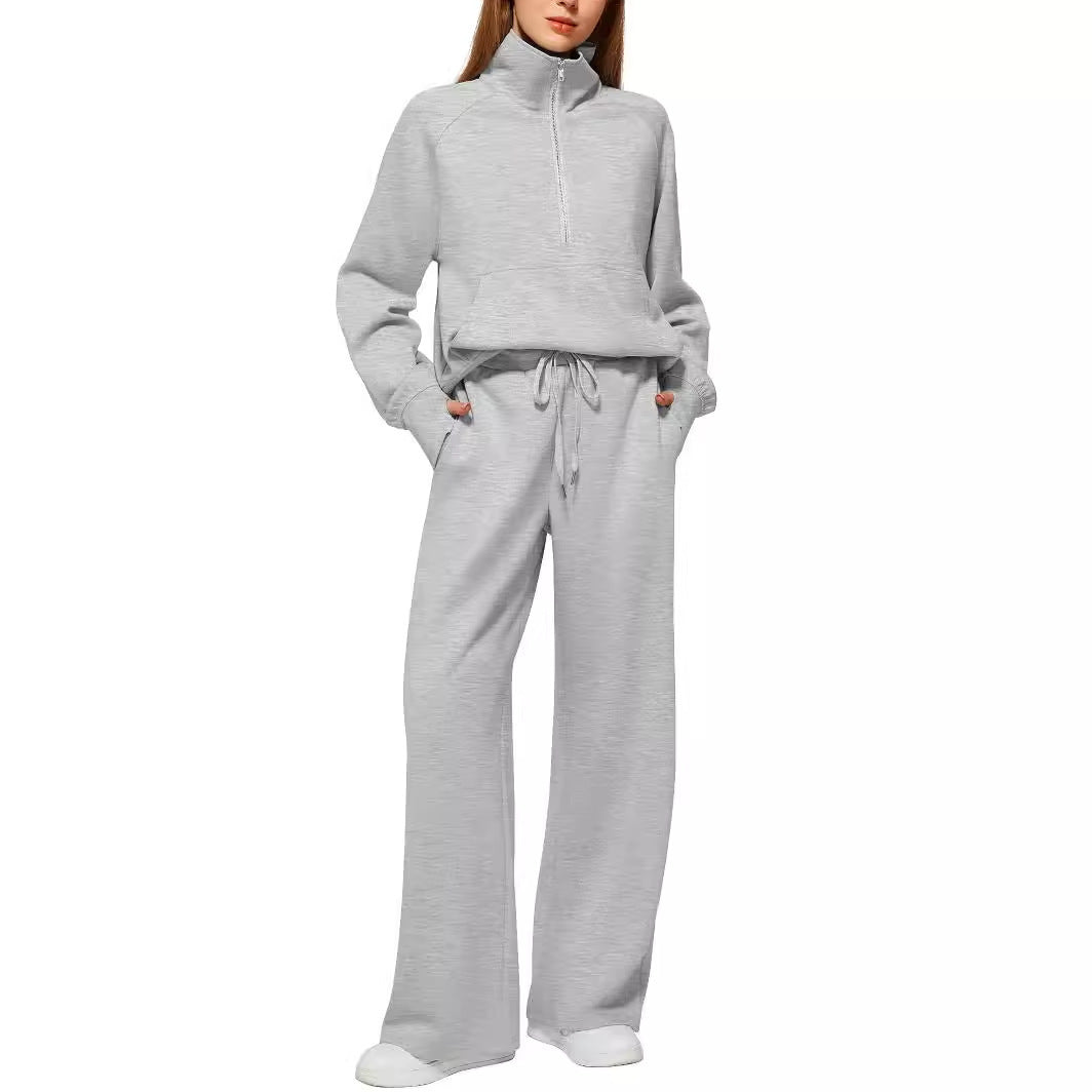 Damen nan halbzip Lounge-Set mit hohem Stehkragen, Kängurutasche und weiten Highwaist-Jogginghose Echo Archiv