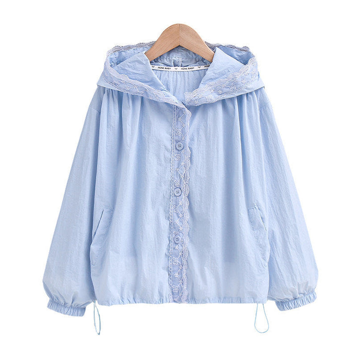 Damen nan leichte Kapuzenjacke mit Spitzendetail, elastischem Saum und Eingrifftaschen Echo Archiv