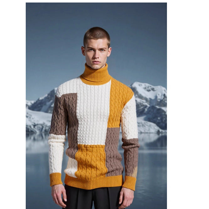 Herren modischer Strickpullover mit strukturiertem Zopfmuster und Stehkragen Echoarchiv