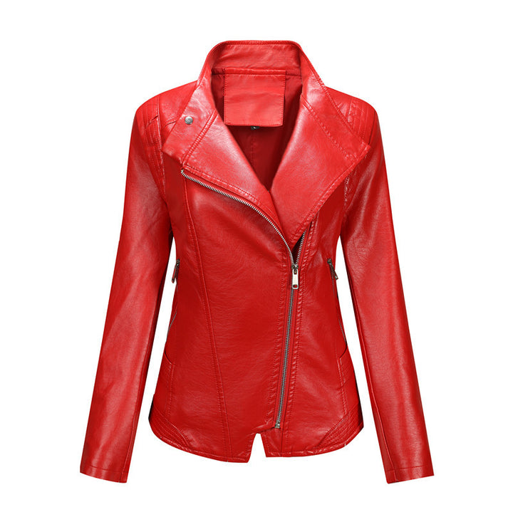 Damen Asymmetrische Bikerjacke aus Kunstleder mit Nietenbesatz und tailliertem Schnitt Echoarchiv