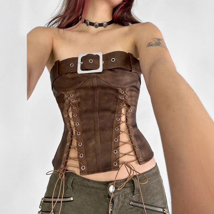 Damen Kunstleder-Corsage mit raffinierten Schnürdetails und dekorativem Gürtel Echo Archiv