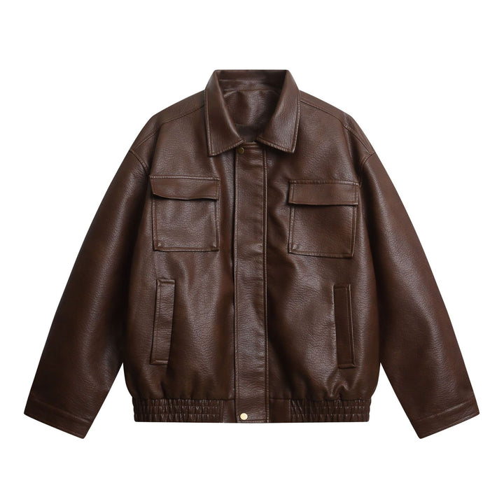 Damen Kurz geschnittene Kunstlederjacke im Oversized‑Look mit Pattentaschen Echoarchiv
