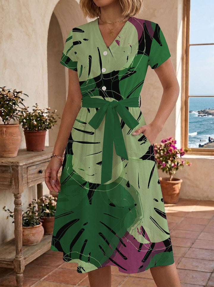 Damen lässiges Maxikleid mit taillierbarem Knoten und dekorativem Karomuster Echo Archiv