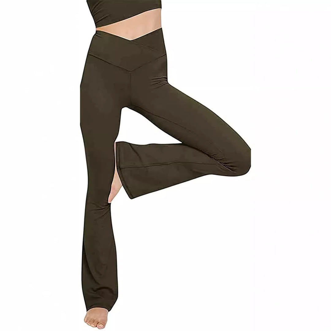 Damen nan taillenhohe Yogahose mit überkreuztem Bund und ausgestelltem Saum mit Schlitz Echo Archiv