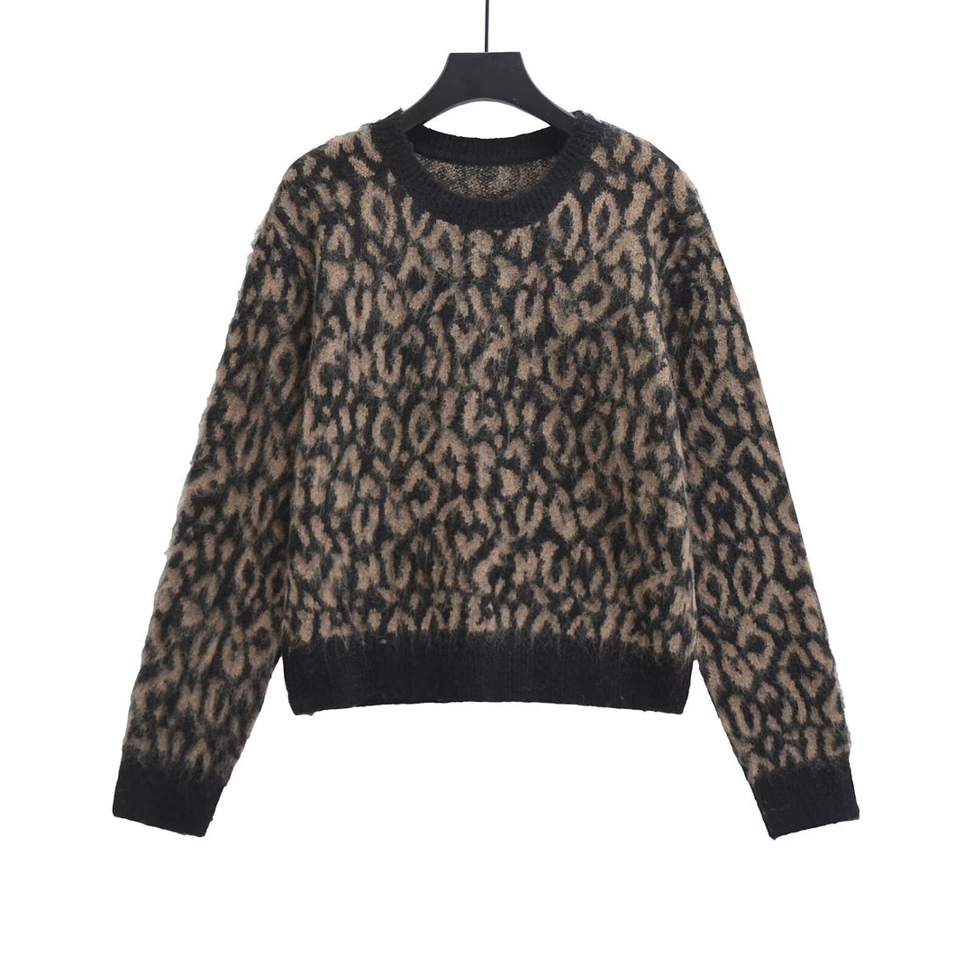 Damen Grobstrick-Pullover mit Leo-Jacquard, weichem Flor und Rundhals Echoarchiv