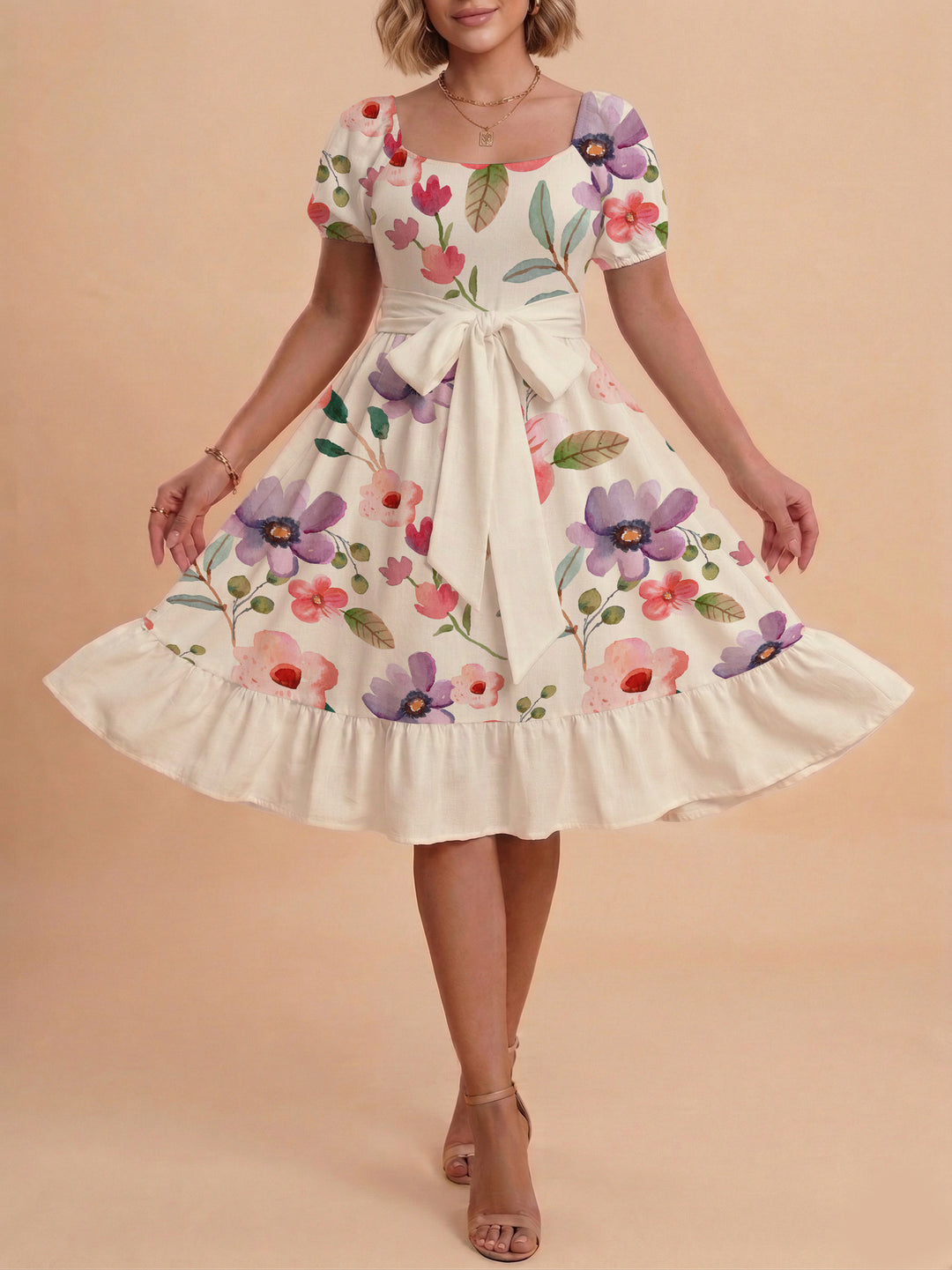 Damen elegantes Maxikleid mit floralem Design und Taillengürtel Echo Archiv