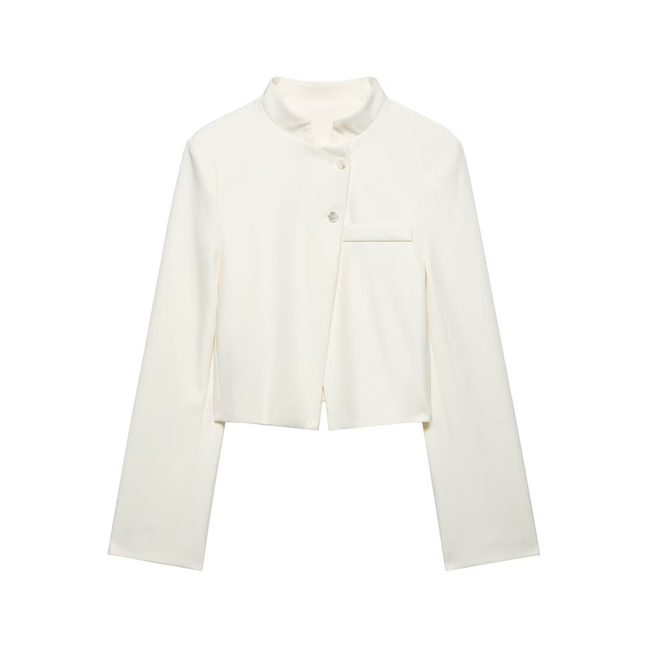 Damen Kurzer taillierter Blazer mit Stehkragen und asymmetrischer Knopfleiste Echo Archiv