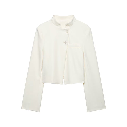 Damen Kurzer taillierter Blazer mit Stehkragen und asymmetrischer Knopfleiste Echo Archiv