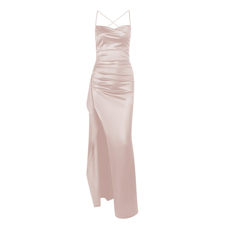 Damen elegantes Satin-Kleid mit tiefem Schlitz und verstellbaren Spaghetti-Trägern Echo Archiv
