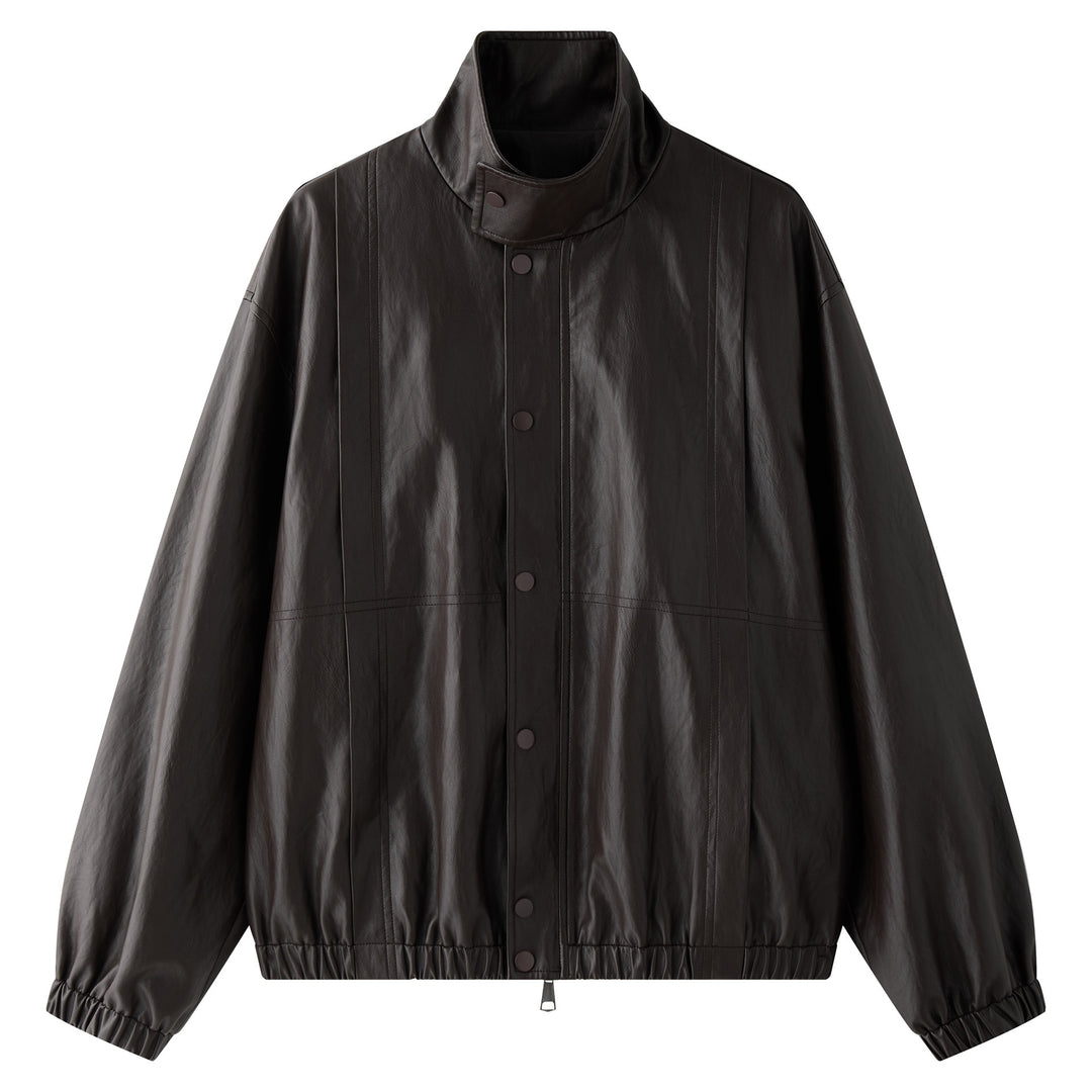 Damen Oversize-Lederimitat-Bomberjacke mit Stehkragen und elastischem Saum Echoarchiv