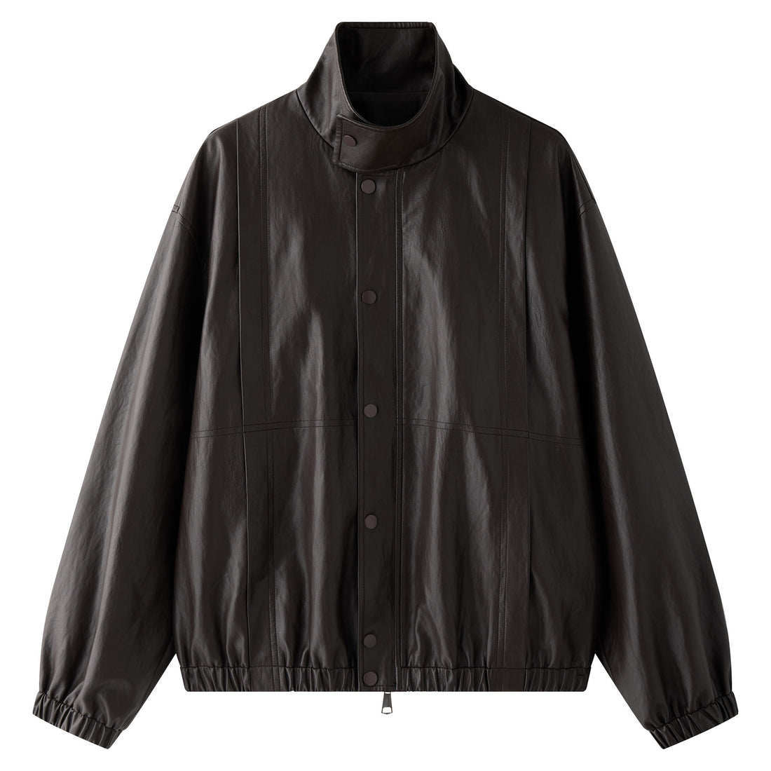 Damen Oversize-Lederimitat-Bomberjacke mit Stehkragen und elastischem Saum Echoarchiv