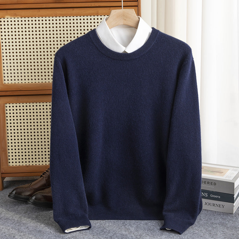 Herren Schlichter Rundhals-Feinstrickpullover kaschmirähnliche Haptik mit gerippten Abschlüssen Echoarchiv