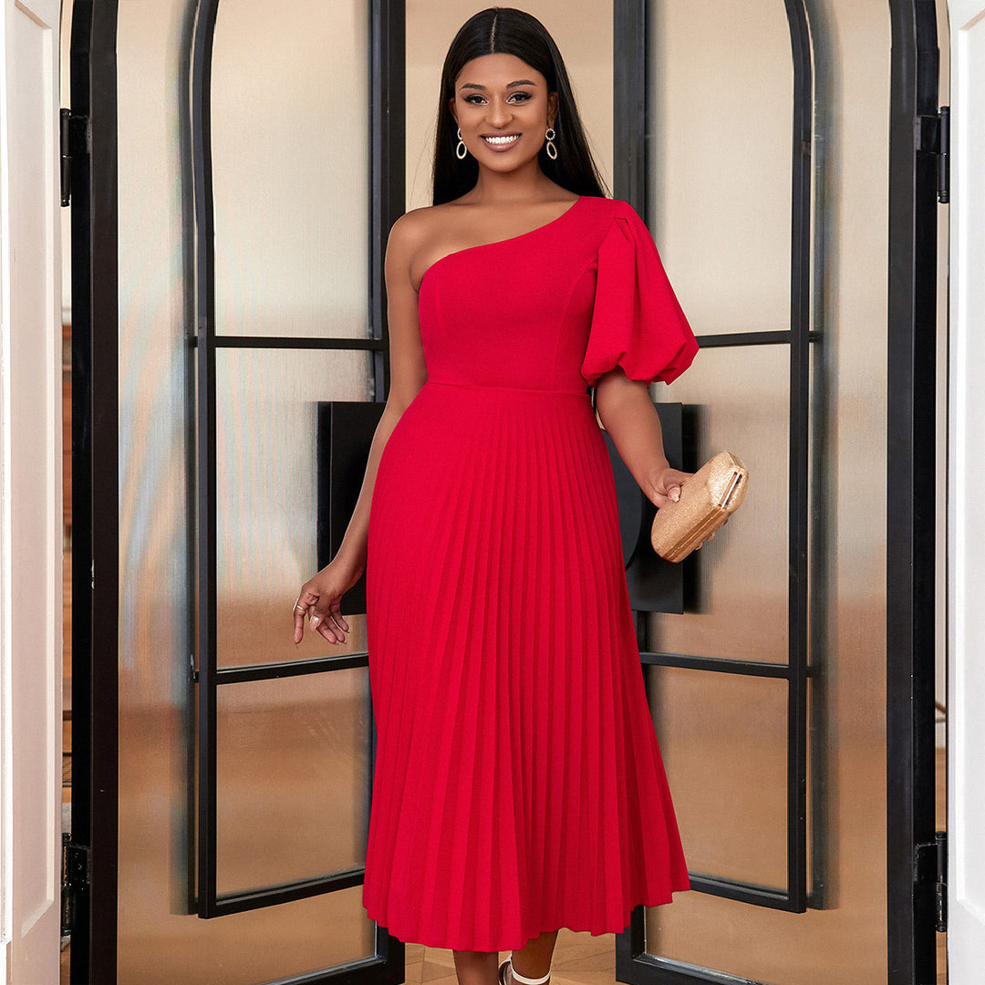 Damen Elegantes asymmetrisches Faltenkleid Echo Archiv