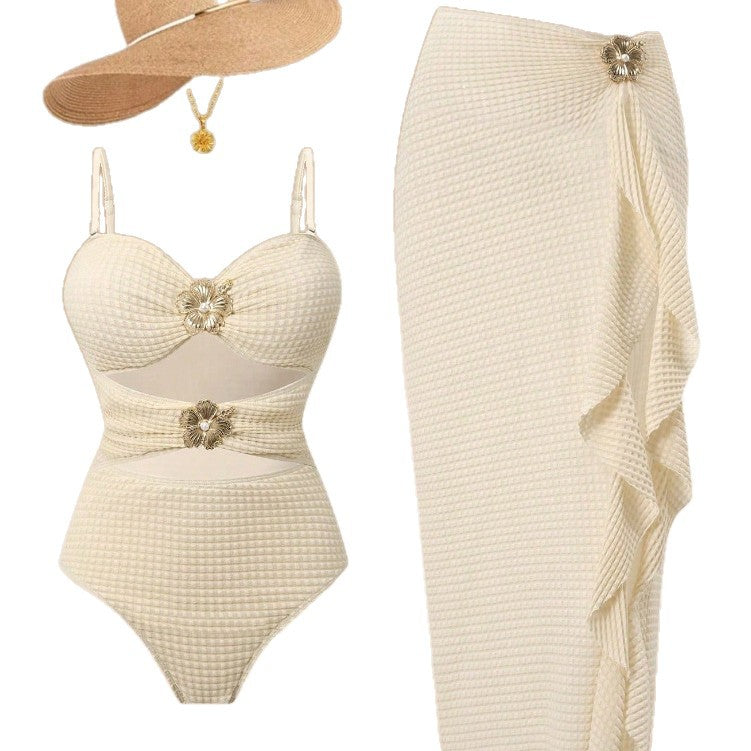 Damen Eleganter Einteiler Badeanzug mit modischem Rock Echo Archiv