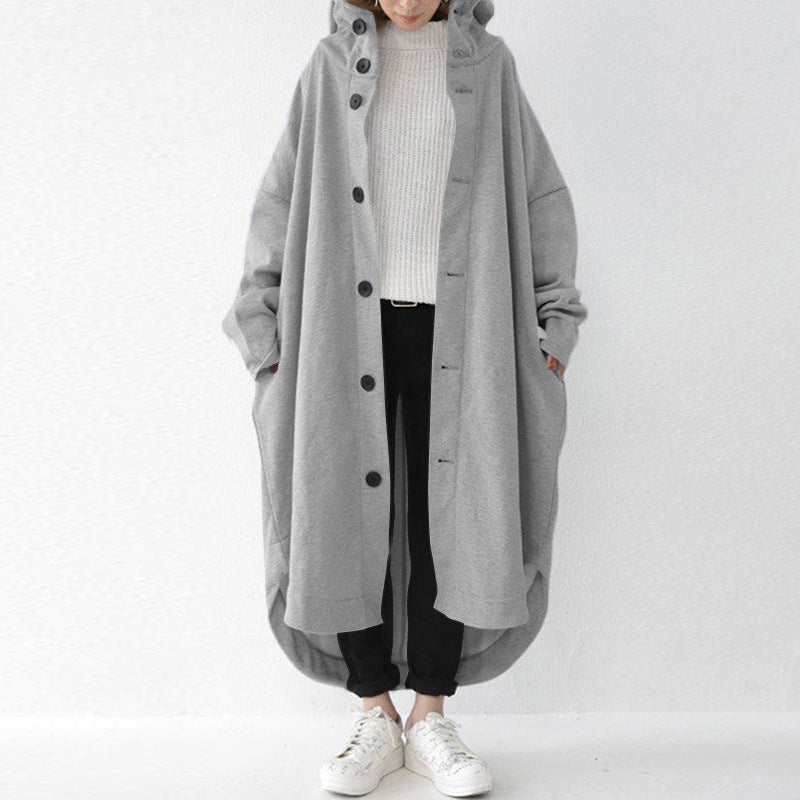 Damen nan weites Kapuzen-Kokonmantel mit asymmetrischem Saum und großen Eingrifftaschen Echo Archiv