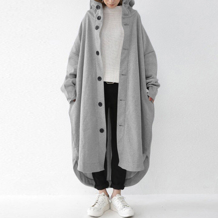 Damen nan weites Kapuzen-Kokonmantel mit asymmetrischem Saum und großen Eingrifftaschen Echo Archiv