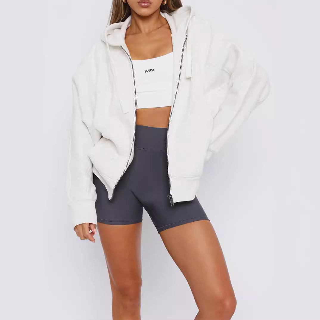 Damen Oversize Kapuzenjacke mit Reißverschluss und French-Terry-Futter – Avérine