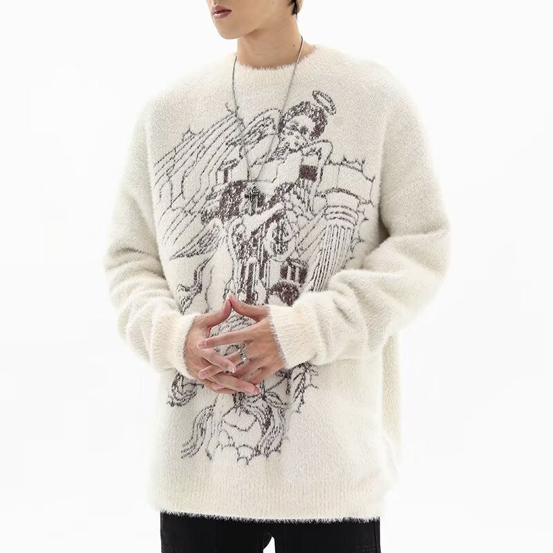 Herren Grobstrickpullover mit kreativem Motiv Echoarchiv