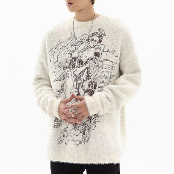 Herren Grobstrickpullover mit kreativem Motiv Echoarchiv
