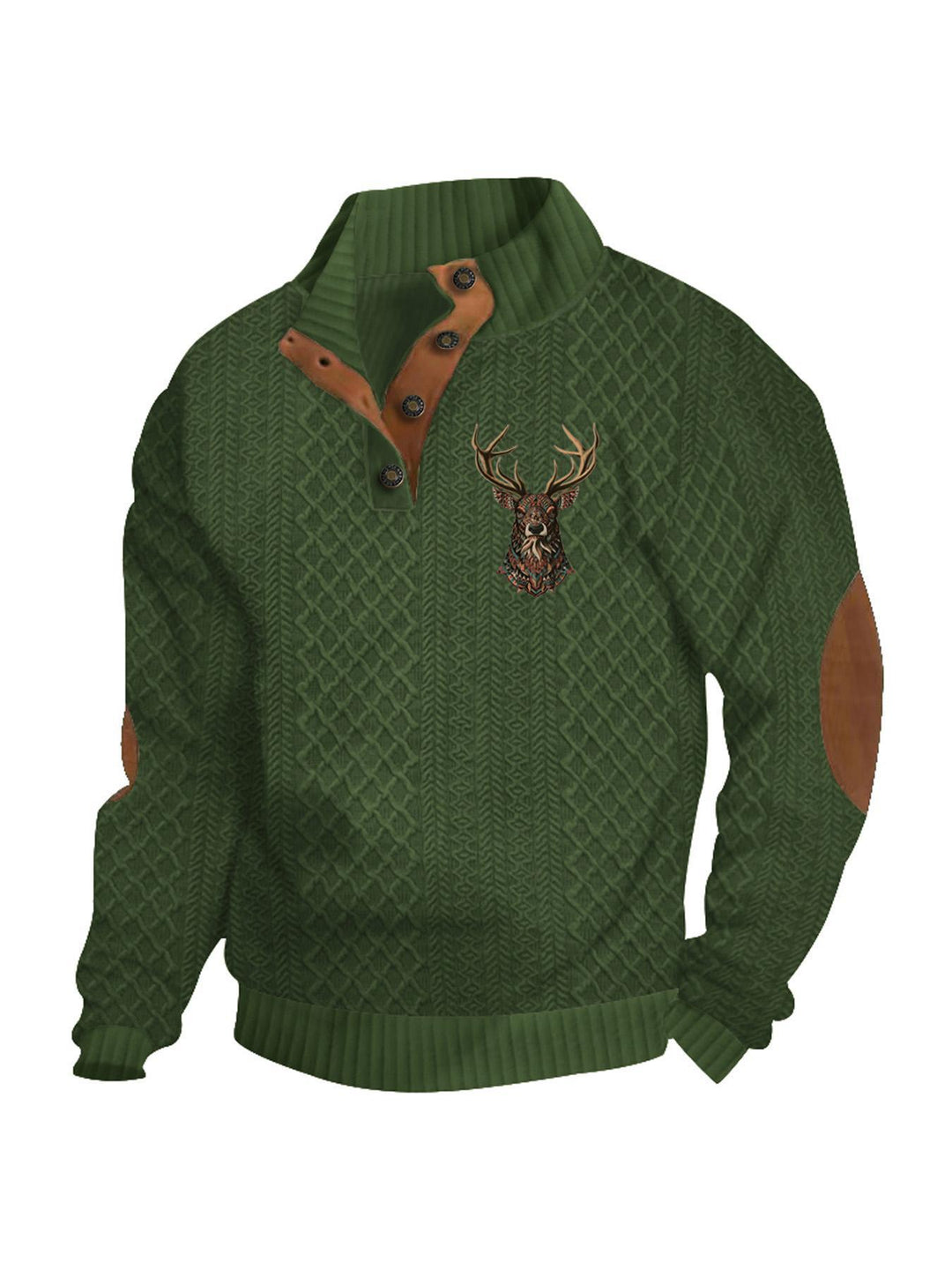 Herren nan Heritage-Strukturpullover mit Stehkragen Lederimitat-Besatz Ellenbogen-Patches und Halbknopfleiste Echo Archiv