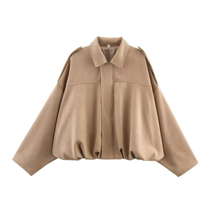 Damen Cropped Boxy‑Übergangsjacke im Wildlederlook mit Epauletten Echoarchiv