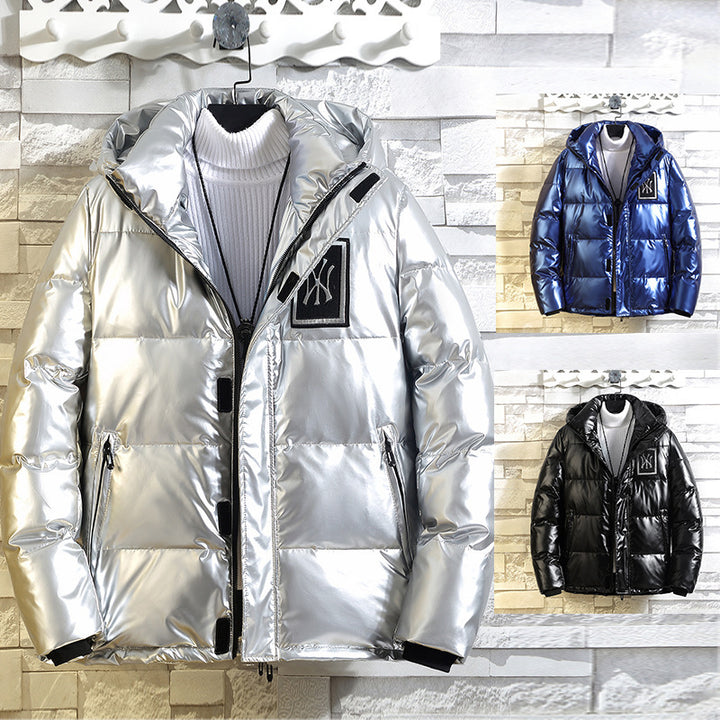 Herren Wattierte Metallic-Steppjacke mit Kapuze und windabweisender Front Echo Archiv