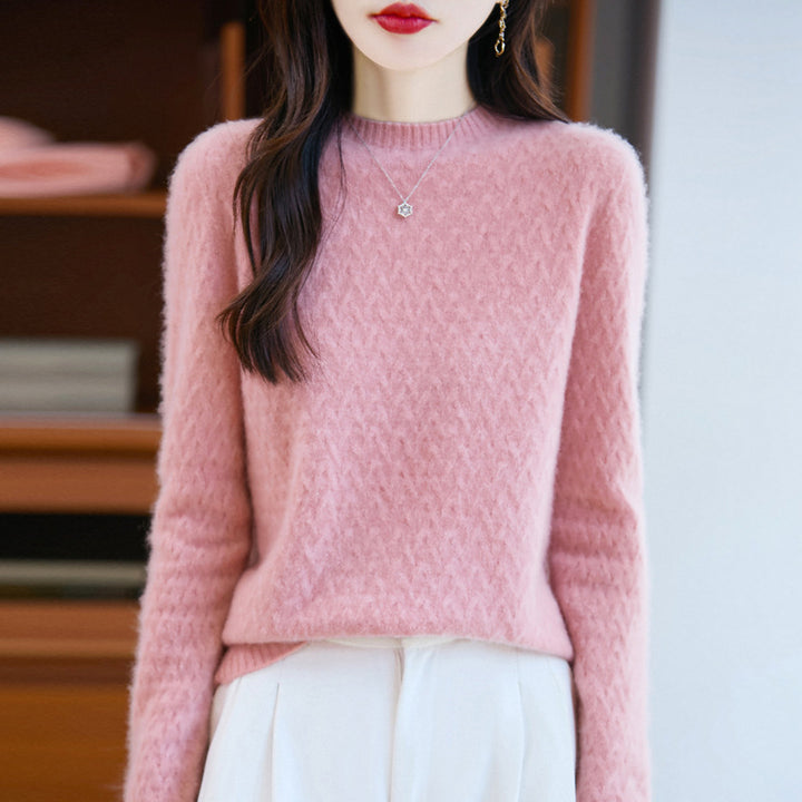 Damen Weicher Feinstrick‑Pullover mit kurzem Mockneck, leichter Mohair‑Optik und entspannter Silhouette Echoarchiv