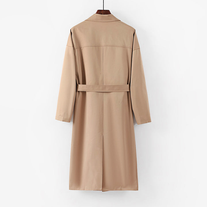 Damen Longline Trenchcoat mit Taillengürtel und fallendem Revers Echoarchiv