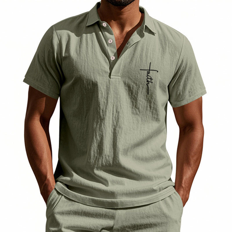 Herren Kurzarm-Poloshirt mit edlem Knopfdesign und dezentem Muster Echoarchiv