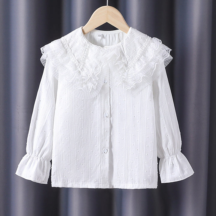 Mädchen Bluse mit voluminösem Rüschenkragen und feinen Stickereien Echo Archiv